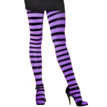 Collants rayés violet et noir pour Femme - Couleur Noir - Taille XL