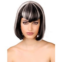 Perruque à frange noire et blanche pour Femme