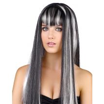 Perruque longue noire et blanche pour Femme - Couleur Noir