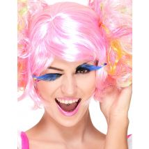 Faux cils longs bleus avec plumes fluo pour Adulte