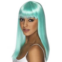 Perruque longue bleue turquoise à frange pour Femme