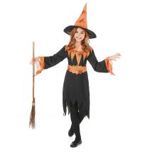Déguisement sorcière orange et noire pour Fille - Taille M 7-9 ans (120-130 cm)