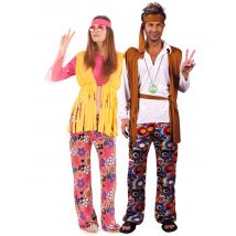 Déguisement de couple de hippies multicolores - Couleur Multicolore