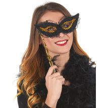 Loup noir et or avec dentelle sur tige pour Adulte
