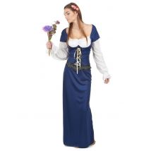 Déguisement Bavaroise robe longue bleue pour Femme - Taille Taille Unique (40)