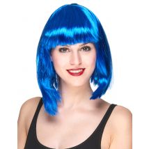 Perruque carré mi-long bleue pour Femme