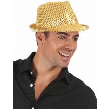 Chapeau borsalino à sequins doré pour Adulte