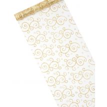 Chemin de table organza doré arabesques pailletées 28 cm x 5 m - Couleur Or