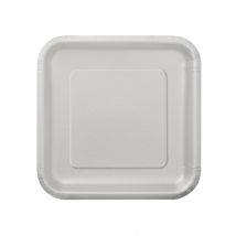 14 Assiettes carrées en carton argent 23 cm - Couleur Argent
