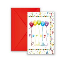 6 Cartes d'invitation avec enveloppes Happy birthday - Couleur Multicolore
