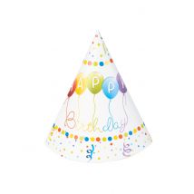6 Chapeaux de fête Happy Birthday - Couleur Multicolore