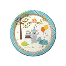 8 Assiettes en carton animaux des bois 21.5 cm - Couleur Bleu