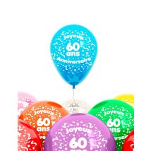 Sachet 8 ballons 60 ans - Couleur Multicolore
