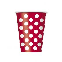 6 Gobelets rouges à pois blancs 354 ml - Couleur Rouge