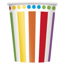 8 Gobelets Anniversaire Rayé - Couleur Multicolore