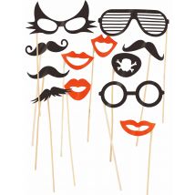 Kit photobooth 12 pièces lunettes et moustaches - Couleur Multicolore