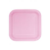 16 Petites assiettes carrées en carton rose clair 17 cm - Couleur Rose