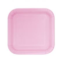 14 Assiettes carrées en carton roses clair 22 cm - Couleur Rose