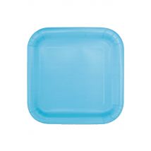 16 Petites assiettes carrées en carton bleu pastel 17 cm - Couleur Bleu