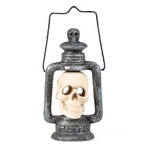 Lanterne crâne lumineuse 35 cm Halloween - Couleur Blanc