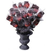 Bouquet roses rouges toile d'araignée 35 cm Halloween - Couleur Noir