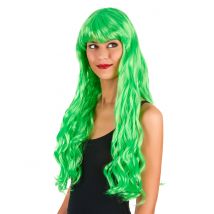 Perruque longue ondulée Vert fluo avec frange pour Femme - Couleur Vert