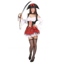 Déguisement pirate sexy blanc et rouge pour Femme - Couleur Rouge - Taille S / M