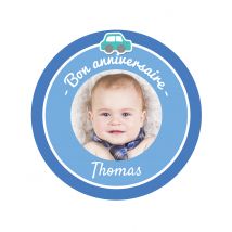 Disque en sucre personnalisable Petite voiture 20 cm - Couleur Bleu