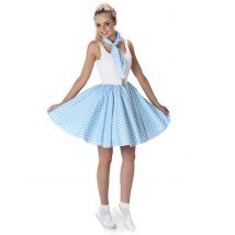 Déguisement années 50 bleu clair à pois pour Femme - Couleur Blanc - Taille S