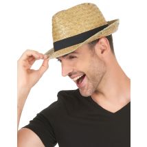 Chapeau borsalino en paille et bande noire pour Adulte - Couleur Multicolore