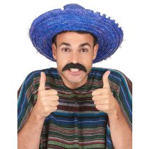 Sombrero bleu à bordure pompons pour Adulte - Couleur Bleu