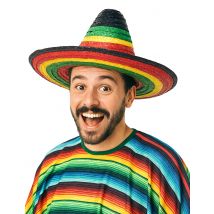 Sombrero Mexicain multicolore bordure et pointe noire pour Adulte - Couleur Multicolore