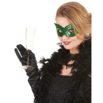 Loup vénitien avec sequins vert pour Adulte - Couleur Vert