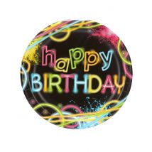 8 Assiettes en carton Fluo Party 22 cm - Couleur Noir