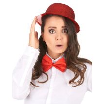 Chapeau melon plastique pailleté rouge pour Adulte - Couleur Rouge