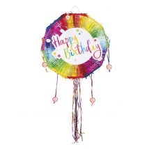Piñata ronde multicolore Happy Birthday 40 cm - Couleur Multicolore