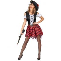 Déguisement Pirate rayures rouges et noires pour Femme - Couleur Rouge - Taille M