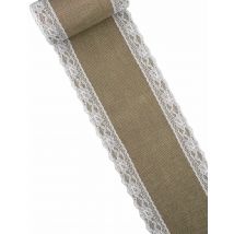Chemin de table toile de jute et dentelle 15 cm x 5 m - Couleur Marron