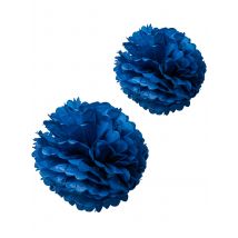 2 pompons papier de soie marine 40 et 50 cm - Couleur Bleu foncé