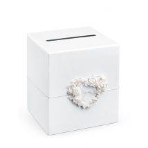 Urne blanche avec coeur de roses 23,5 x 24 cm - Couleur Blanc