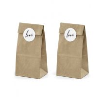 6 Sachets kraft avec stickers Love 18.5 cm - Couleur Marron