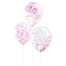 5 Ballons transparents confettis roses 30 cm - Couleur Rose