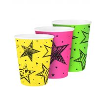 6 Gobelets en carton Neon Party 250 ml - Couleur Multicolore