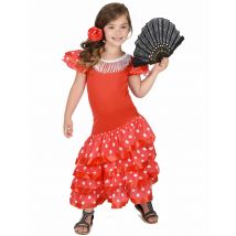 Déguisement Danseuse Flamenco Rouge à Pois Blanc pour Fille - Couleur Rouge - Taille L 10-12 ans (130-140 cm)
