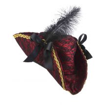 Chapeau de pirate rouge avec plume pour Adulte - Couleur Rouge