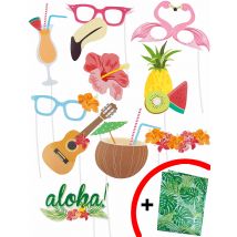 Kit photobooth Hawaï 10 pièces - Couleur Multicolore