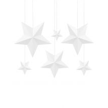 6 Etoiles à suspendre 3D blanches noël - Couleur Blanc