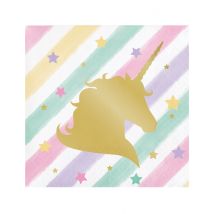 16 Petites serviettes en papier licorne 25 x 25 cm - Couleur Multicolore