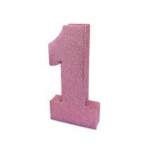 Décoration de table 1 an rose pailleté 20 x 10 x 3 cm - Couleur Rose