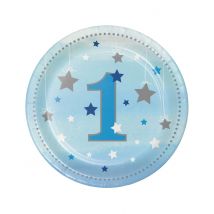 8 Petites assiettes premier anniversaire One Little Star bleues 17 cm - Couleur Bleu